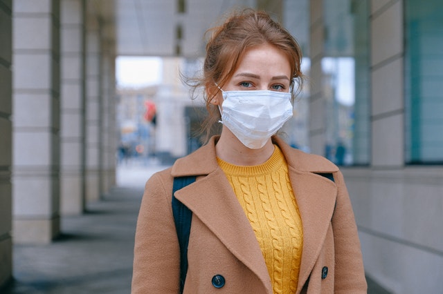 Woman wearing disposable face mask